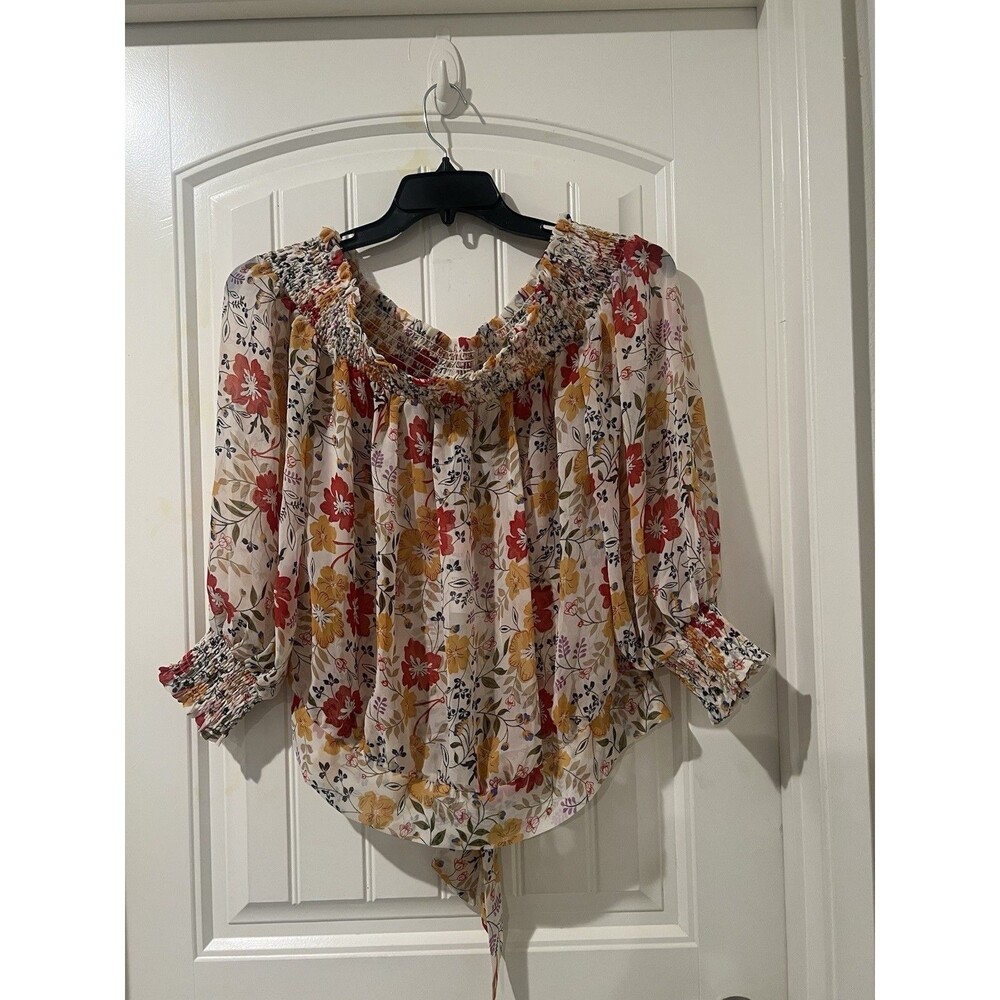 WHY Dress Multi off-the-shoulder Floral Bohemian-style peasant Belted Blouse XL
